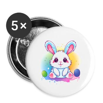 Lapin de Pâques coloré avec des œufs - Lot de 5 grands badges (56 mm) - blanc - Devant