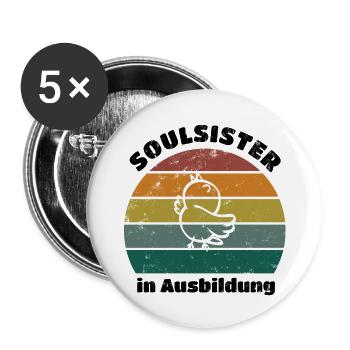 Soulsister in Ausbildung retro schwarz - Buttons groß 56 mm (5er Pack) - Weiß - Vorne
