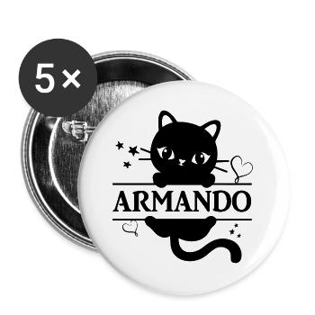 T-Shirt Armando T-Shirt Katze Geschenkidee Katze - Buttons groß 56 mm (5er Pack) - Weiß - Vorne