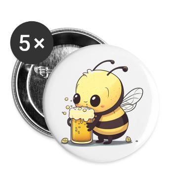 Abeille mignonne avec de la bière. - Lot de 5 grands badges (56 mm) - blanc - Devant