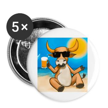 Bull with sunglasses and beer on the golden beach - Buttons large 2.2''/56 mm (5-pack) - white - Front