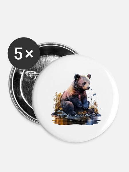 Bären Baby - Buttons groß 56 mm (5er Pack) - Weiß