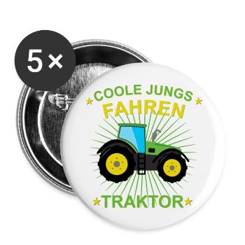 Coole Jungs fahren traktor - Buttons groß 56 mm (5er Pack) - Weiß - Vorne
