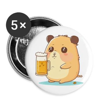Mignon gros hamster buveur de bière - Lot de 5 grands badges (56 mm) - blanc - Devant