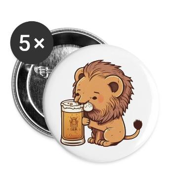 Süßer Kleiner Löwe mit Bier - Buttons groß 56 mm (5er Pack) - Weiß - Vorne