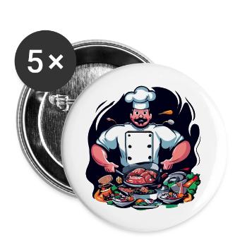 COOL TSHIRT. A CHEF PREPARING A BIG MEAL - Buttons large 2.2''/56 mm (5-pack) - white - Front