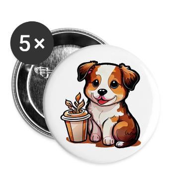 Chien avec café: le compagnon idéal - Lot de 5 grands badges (56 mm) - blanc - Devant