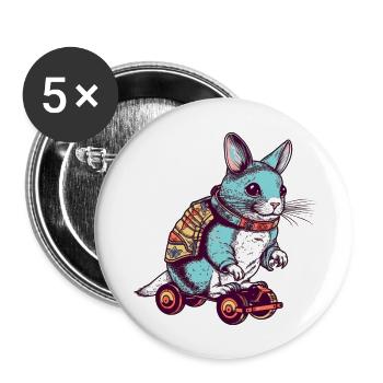 Chinchilla a comme passe-temps le patinage avec le skateboard - Lot de 5 grands badges (56 mm) - blanc - Devant