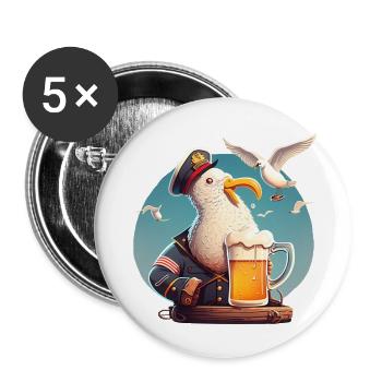Lutsiger Captain Seagull with beer - Buttons large 2.2''/56 mm (5-pack) - white - Front