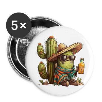 Drôle de cactus avec bière sombrero et lunettes de soleil - Lot de 5 grands badges (56 mm) - blanc - Devant