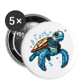 Turtle in 8 bit retro game graphics - Buttons large 2.2''/56 mm (5-pack) - white - Front