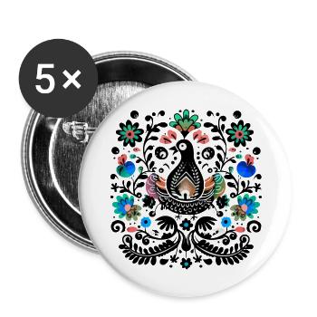 Der schwarze Vintage-Vogel - Buttons groß 56 mm (5er Pack) - Weiß - Vorne