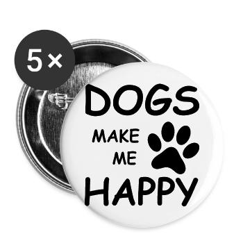 Chien Hund - Lot de 5 grands badges (56 mm) - blanc - Devant