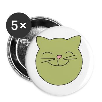 katzenkopf grün - Buttons groß 56 mm (5er Pack) - Weiß - Vorne