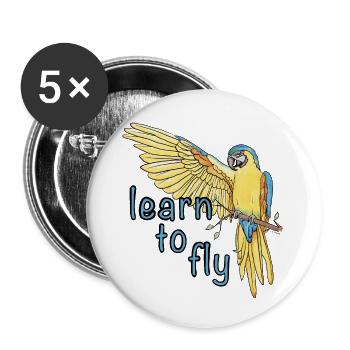 Perroquet / Oiseau / Apprentissage / Ara / Vol / Ailes - Lot de 5 grands badges (56 mm) - blanc - Devant