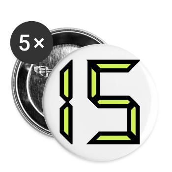 15 ANS. 15. 15e ANNIVERSAIRE. ANNIVERSAIRE 15 ANS. - Lot de 5 grands badges (56 mm) - blanc - Devant