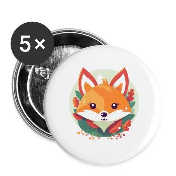 Renard mignon avec des feuilles - Lot de 5 grands badges (56 mm) - blanc - Devant