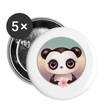 niedlicher Panda Bär mit einer Kirschblüte - Buttons groß 56 mm (5er Pack) - Weiß - Vorne