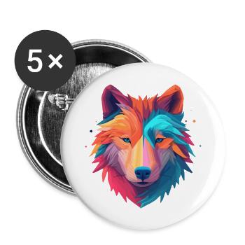 Wolf in happy colorful minimal design - Buttons large 2.2''/56 mm (5-pack) - white - Front