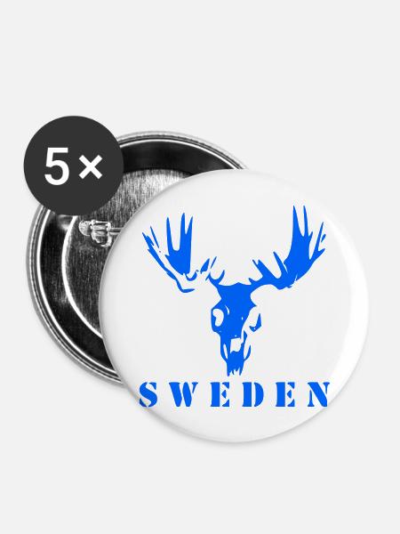 Elchschädel Schweden - Buttons groß 56 mm (5er Pack) - Weiß