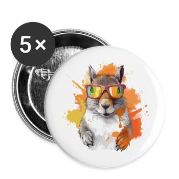 Tom l écureuil à lunettes - Lot de 5 grands badges (56 mm) - blanc - Devant