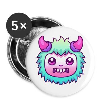 Monsterchen mit Hörnern - Buttons groß 56 mm (5er Pack) - Weiß - Vorne