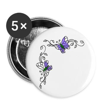 Butterflies with flower tendrils - Buttons large 2.2''/56 mm (5-pack) - white - Front