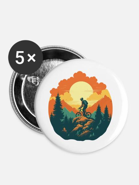 Downhill Mountainbike Vector - Buttons groß 56 mm (5er Pack) - Weiß