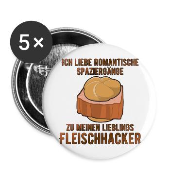 ich liebe Spaziergänge zu meinem Fleischhacker - Buttons groß 56 mm (5er Pack) - Weiß - Vorne