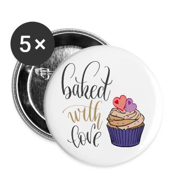 backen mit Liebe - Buttons groß 56 mm (5er Pack) - Weiß - Vorne