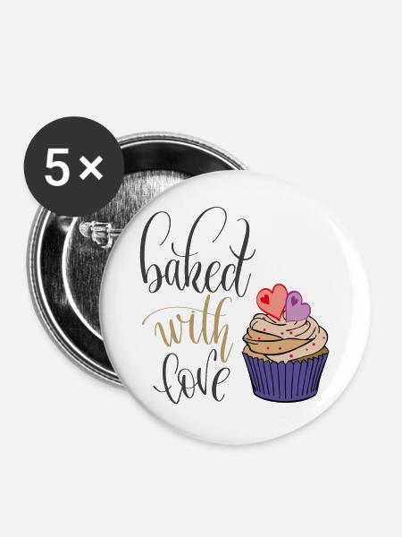 backen mit Liebe - Buttons groß 56 mm (5er Pack) - Weiß