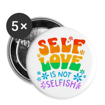 Gay Pride Parade LGBTQ+ Rainbow Flag Body Positive - Buttons groß 56 mm (5er Pack) - Weiß - Vorne