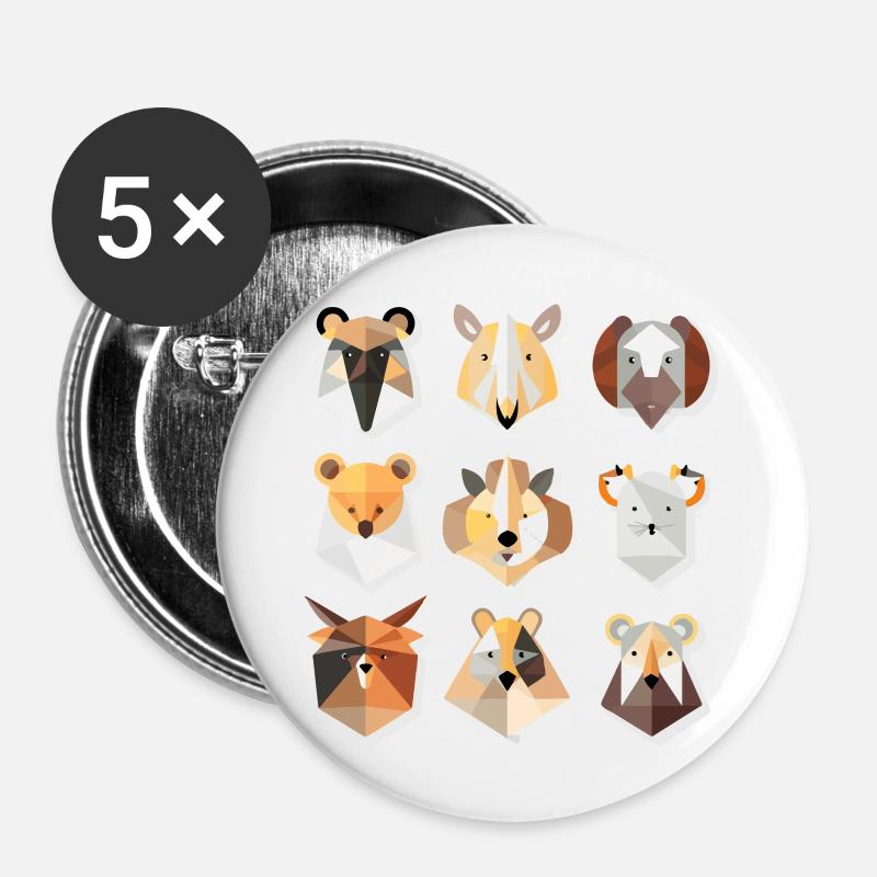 Geometric animals - Buttons large 2.2''/56 mm (5-pack) - white