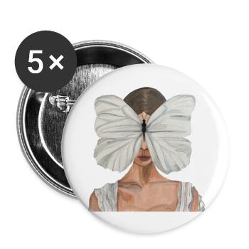 Schmetterlingsfrau - Buttons groß 56 mm (5er Pack) - Weiß - Vorne