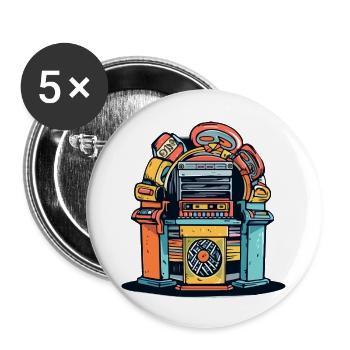 Jukebox aus den 70er Jahren - Buttons groß 56 mm (5er Pack) - Weiß - Vorne