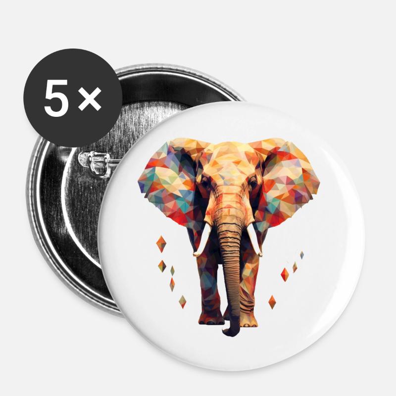 Geometric elephant - Buttons large 2.2''/56 mm (5-pack) - white
