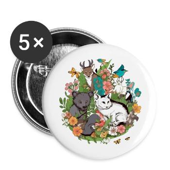 Tiere in Blumen n°1 - Buttons groß 56 mm (5er Pack) - Weiß - Vorne