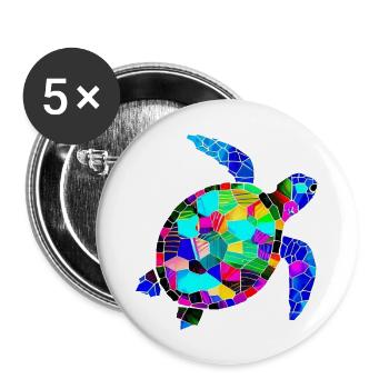 Tortue marine - Lot de 5 grands badges (56 mm) - blanc - Devant