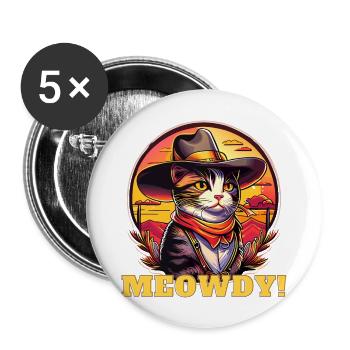 Meowdy Cat Drôle Howdy Meme Western Cowboy - Lot de 5 grands badges (56 mm) - blanc - Devant