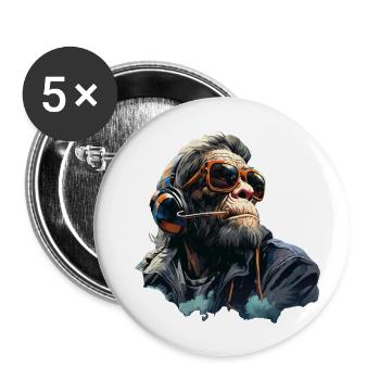 Gamer Chimp mit Headset - Buttons groß 56 mm (5er Pack) - Weiß - Vorne