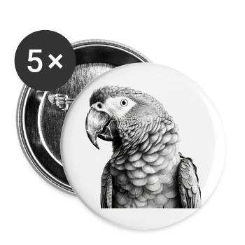 Papagei mit Bleistift - Buttons groß 56 mm (5er Pack) - Weiß - Vorne