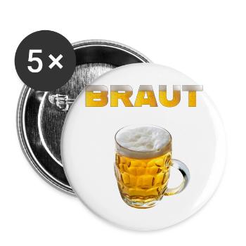 Braut Bier mit Bierkrug Polterfeier - Buttons groß 56 mm (5er Pack) - Weiß - Vorne
