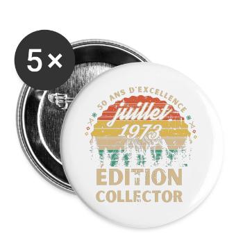 Aniversaire 50 Ans Vintage Collector - Lot de 5 grands badges (56 mm) - blanc - Devant
