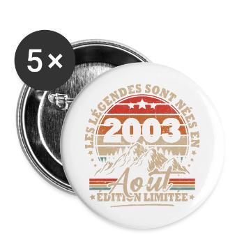 Cadeau D'anniversaire Nées En Août 2003 - Lot de 5 grands badges (56 mm) - blanc - Devant