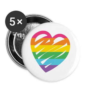 LGBTQ-Regenbogenherz - Buttons groß 56 mm (5er Pack) - Weiß - Vorne