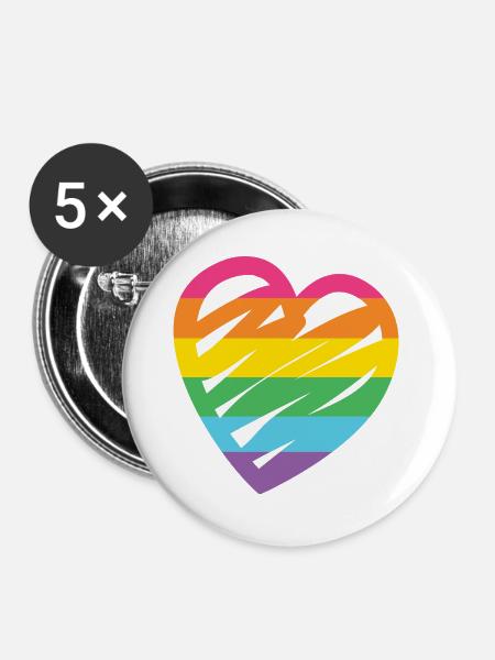 LGBTQ-Regenbogenherz - Buttons groß 56 mm (5er Pack) - Weiß