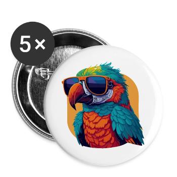 Farbenfroher Charmer: Retro Papagei T-Shirt - Buttons groß 56 mm (5er Pack) - Weiß - Vorne