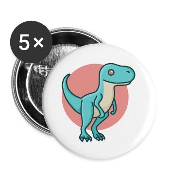 Hugadino velocirap rouge, dino, mignon dinosaure - Lot de 5 grands badges (56 mm) - blanc - Devant