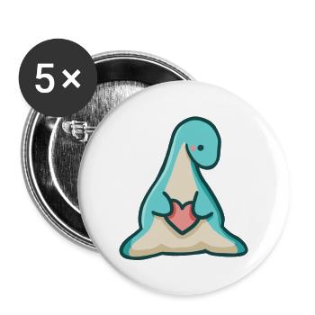 hugadino dino with heart, cute dinosaur - Buttons large 2.2''/56 mm (5-pack) - white - Front