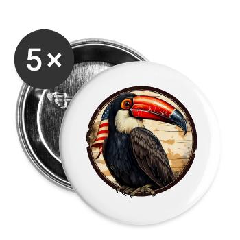 Tukan mit Amerika Flagge - Buttons groß 56 mm (5er Pack) - Weiß - Vorne